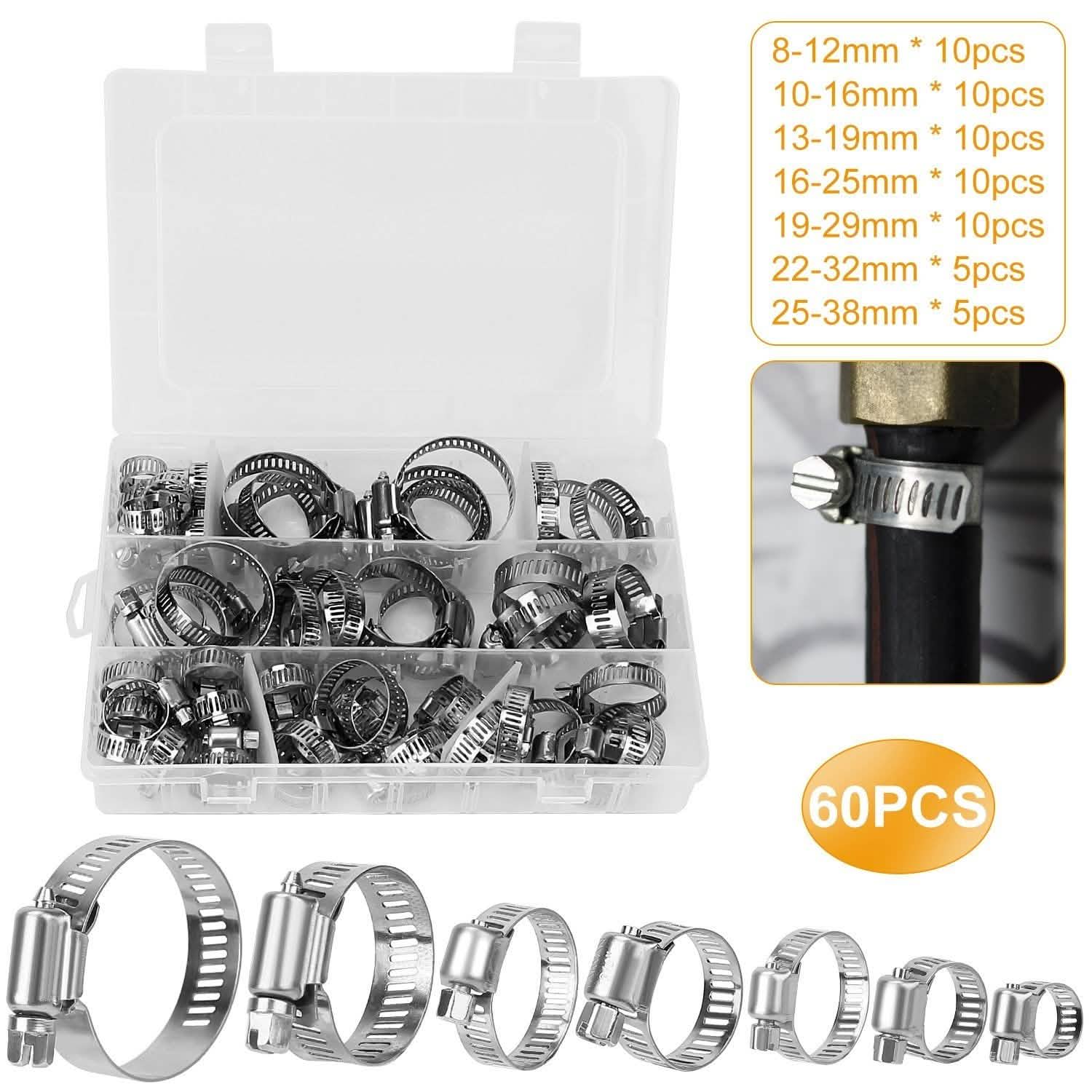 60-Pieces: Hose Clamp Stainless Steel Adjustable Worm Gear DailySale