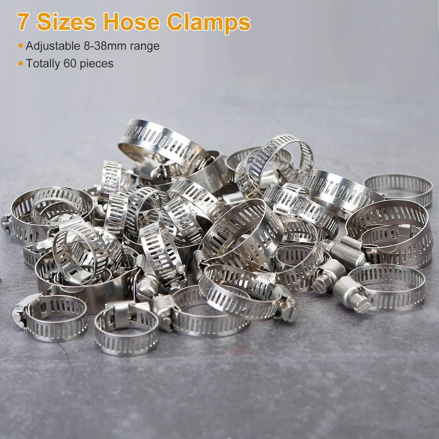 60-Pieces: Hose Clamp Stainless Steel Adjustable Worm Gear DailySale