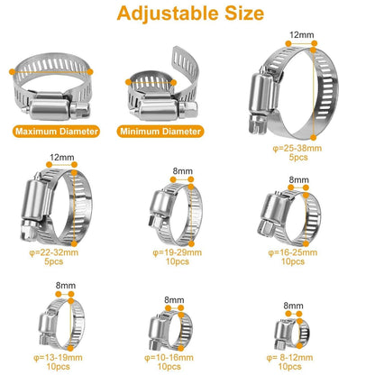60-Pieces: Hose Clamp Stainless Steel Adjustable Worm Gear DailySale