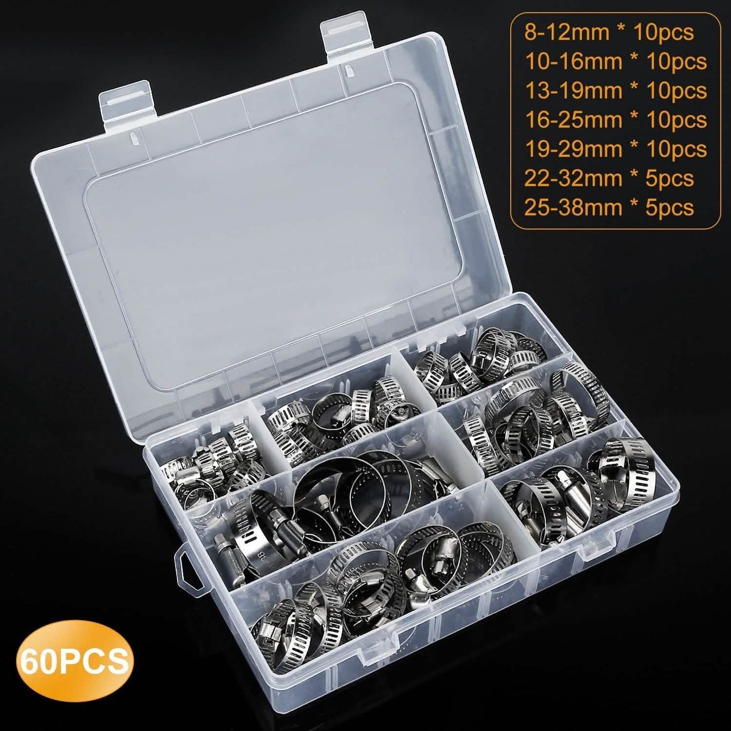 60-Pieces: Hose Clamp Stainless Steel Adjustable Worm Gear DailySale