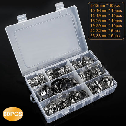 60-Pieces: Hose Clamp Stainless Steel Adjustable Worm Gear DailySale
