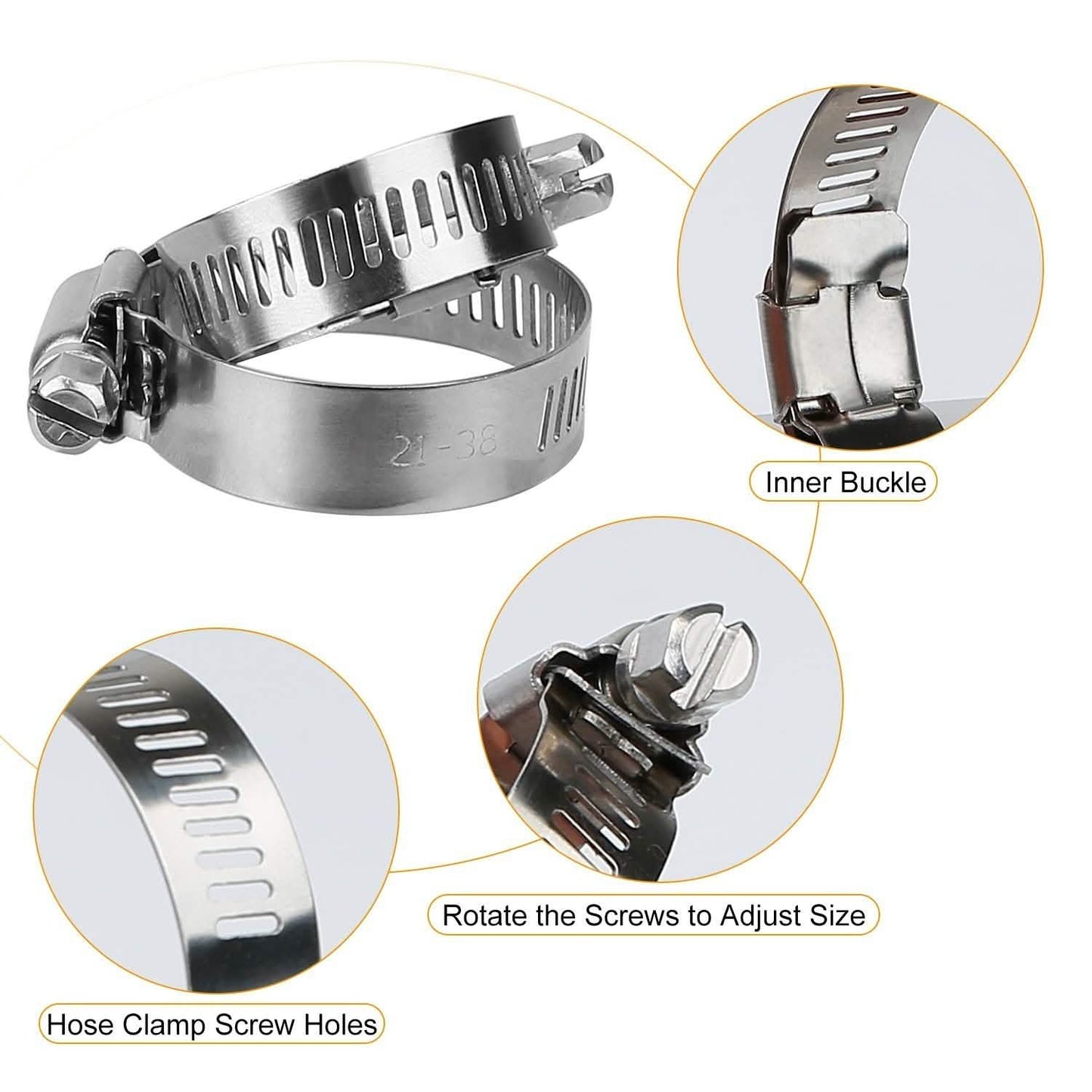 60-Pieces: Hose Clamp Stainless Steel Adjustable Worm Gear DailySale