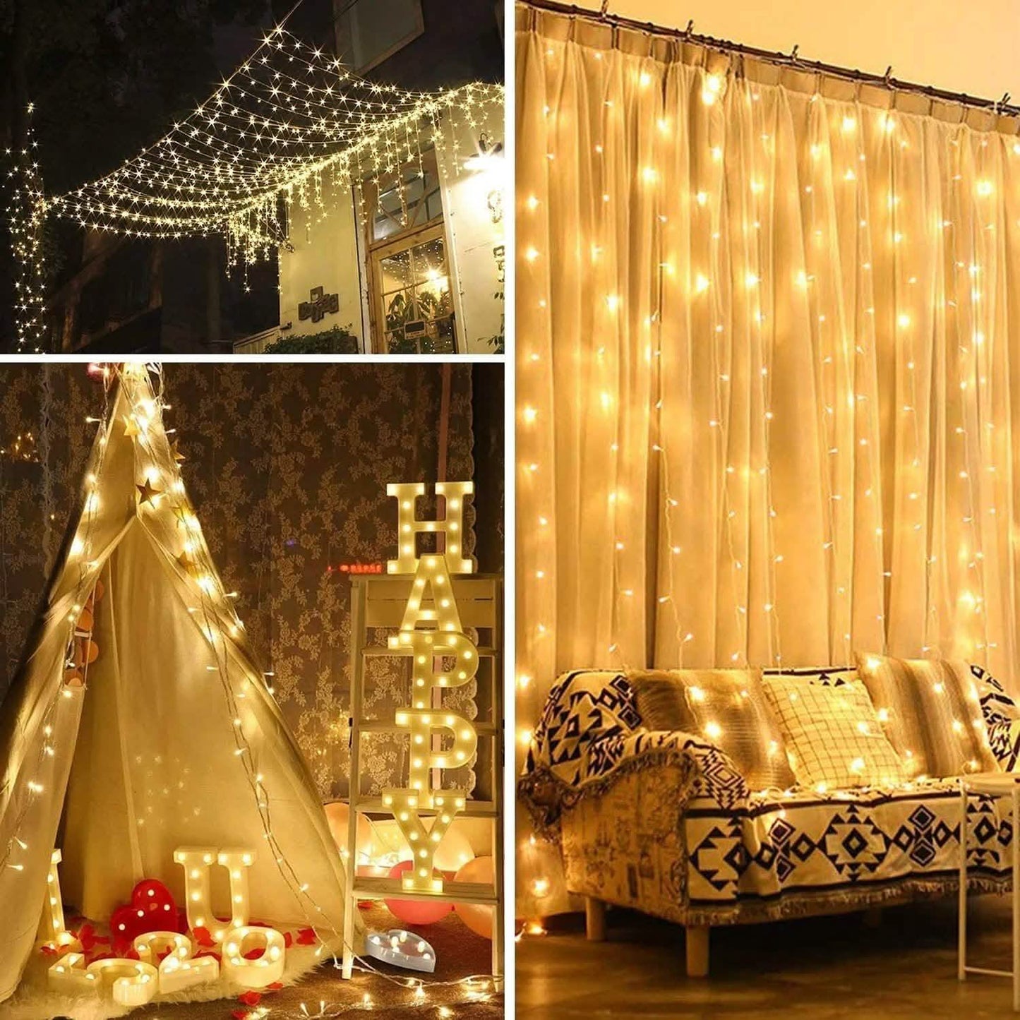 600 LED 9.8 x 19.6 FT. LED Curtain Lights with 8 Light Modes and Memory Function DailySale