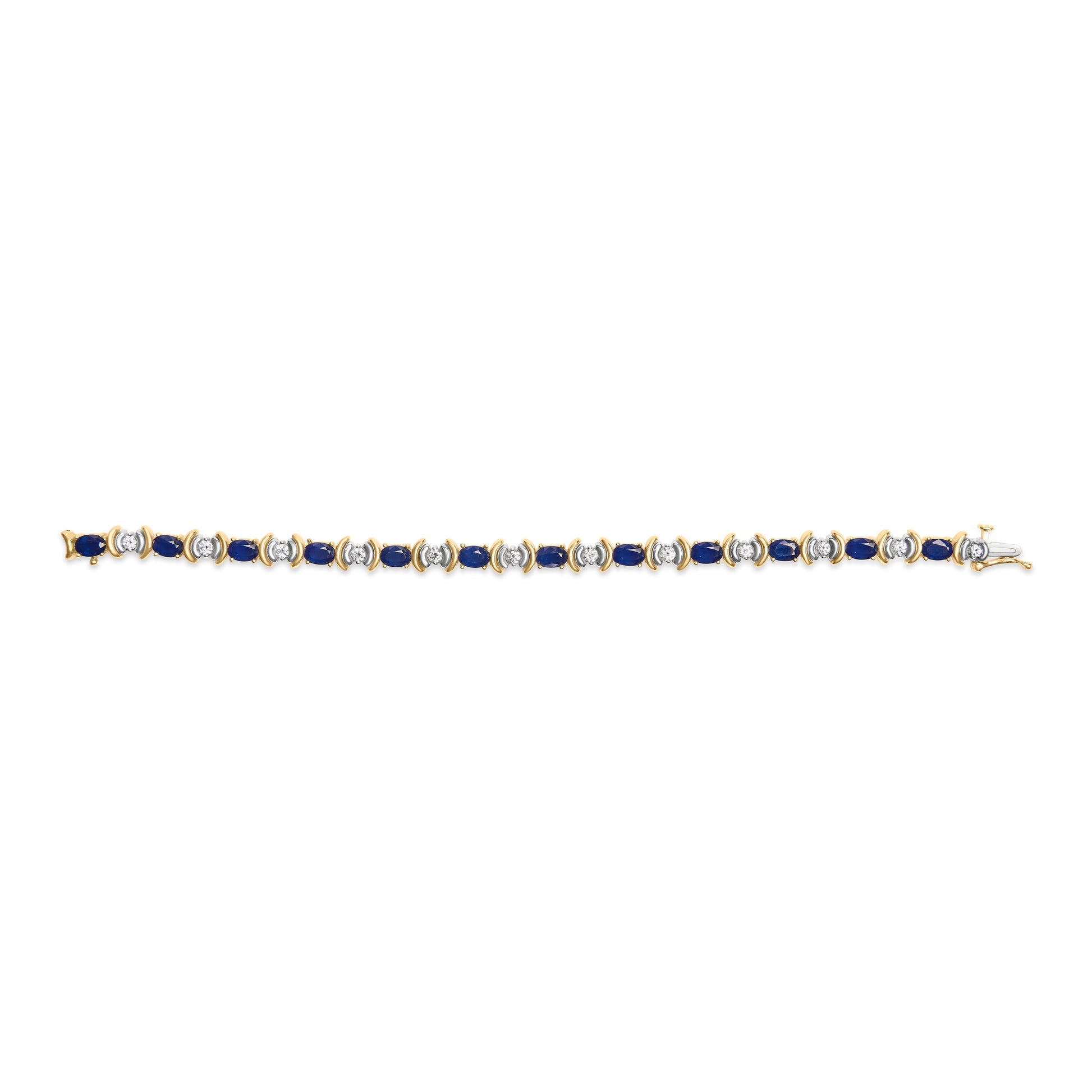 14K Yellow Gold 1.00 Cttw Alternating  Diamond and 6 1/2 Cttw Oval Blue Sapphire Link Bracelet (H-I Color, SI1-SI2 Clarity) - 7" Inches Bids.com
