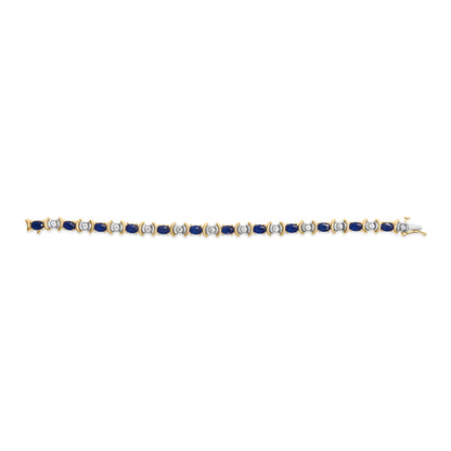 14K Yellow Gold 1.00 Cttw Alternating  Diamond and 6 1/2 Cttw Oval Blue Sapphire Link Bracelet (H-I Color, SI1-SI2 Clarity) - 7" Inches Bids.com