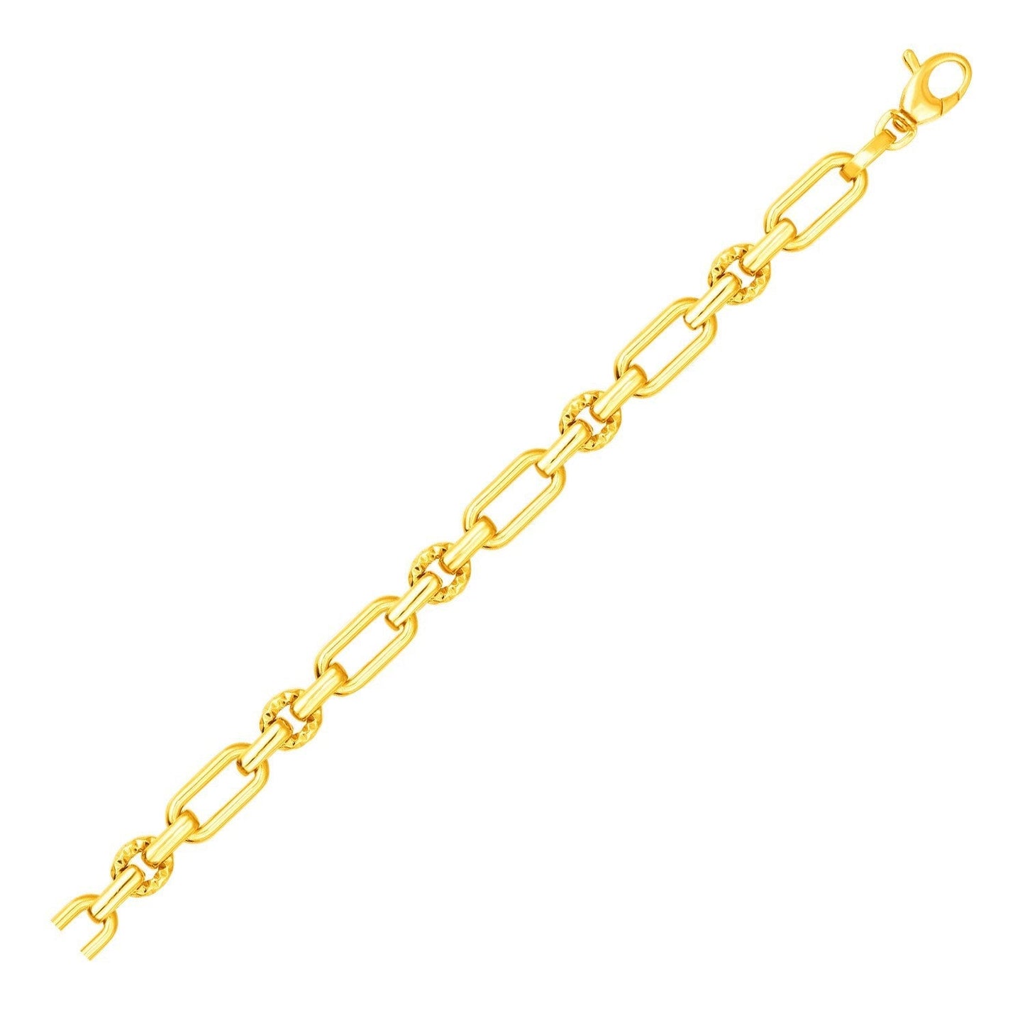 14k Yellow Gold Polished and Textured Link Bracelet Bids.com