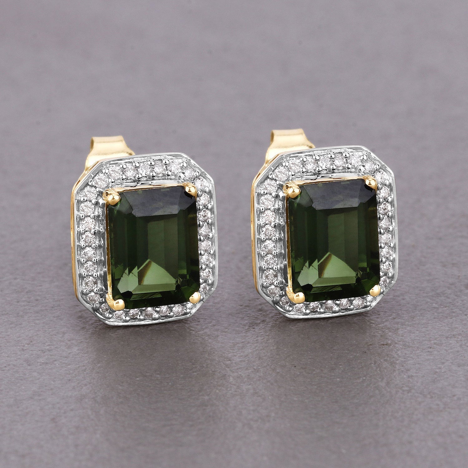 3.57 Carat Genuine Green Tourmaline and White Diamond 14K Yellow Gold Earrings Bids.com