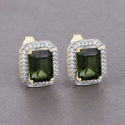 3.57 Carat Genuine Green Tourmaline and White Diamond 14K Yellow Gold Earrings Bids.com