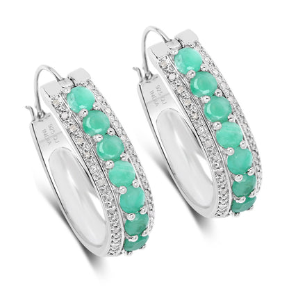 3.42 Carat Genuine Emerald and White Diamond .925 Sterling Silver Earrings Bids.com