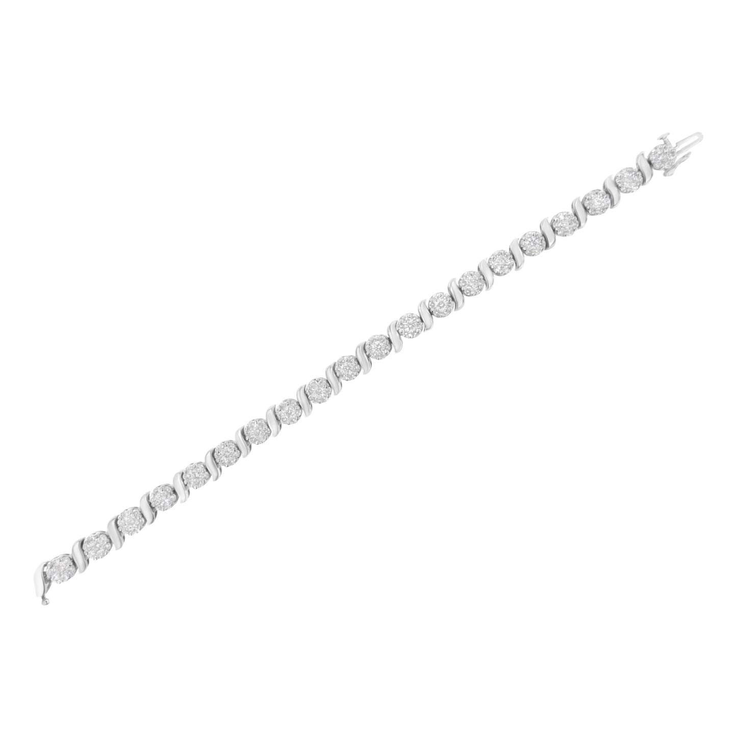 14K White Gold 5 1/4 cttw Diamond S-Link Floral Cluster Tennis Bracelet (I-J Clarity, SI2-I1 Color) - Size 7" Bids.com
