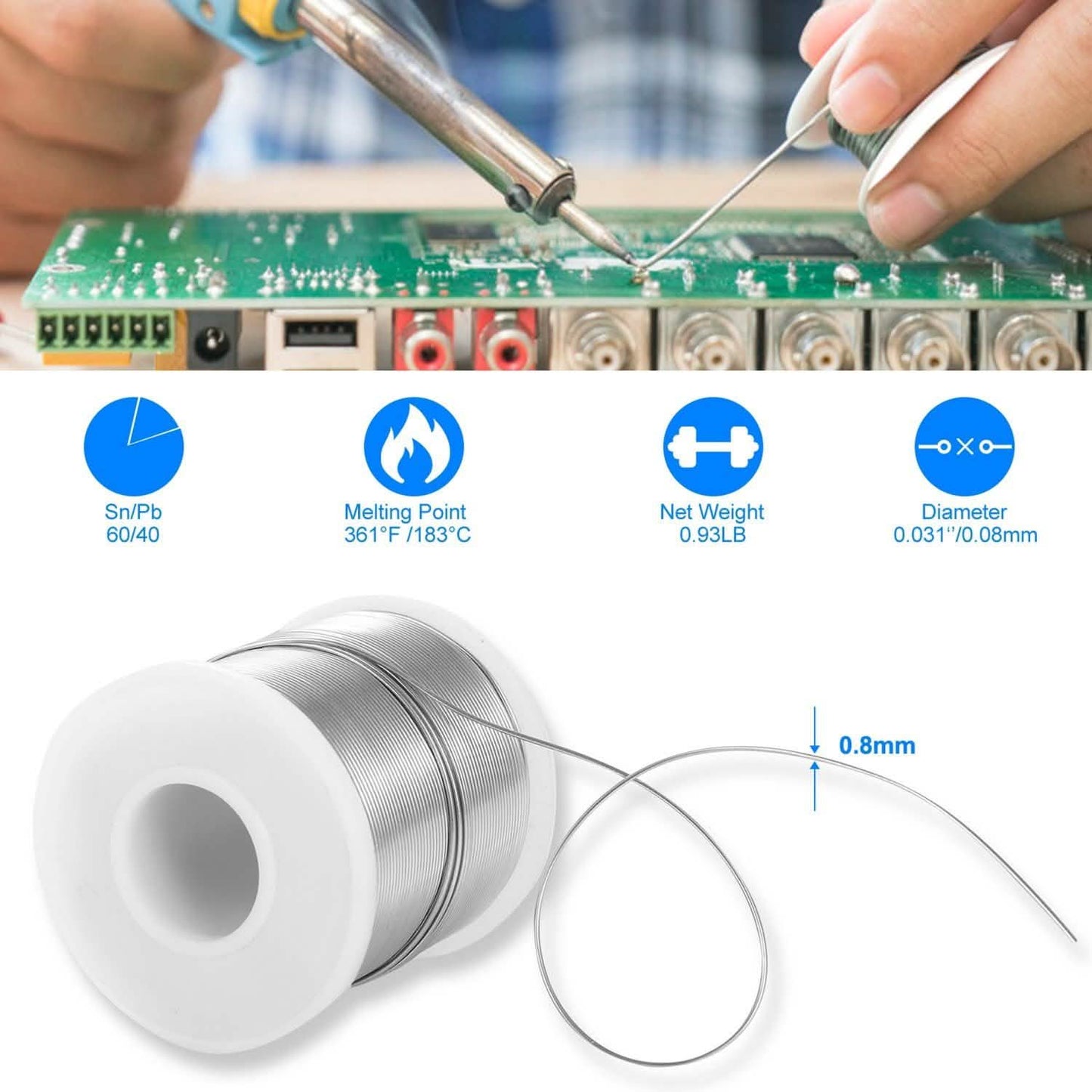60/40 Tin Lead Rosin Core 0.8mm 1.7% Flux Electrical Solder Wire DailySale