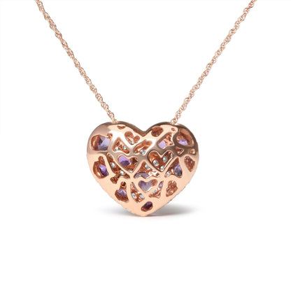 18K Rose Gold 3/4 Cttw Diamond and Purple Amethyst Cluster Heart Shape 18" Pendant Necklace (G-H Color, SI1-SI2 Clarity) Bids.com