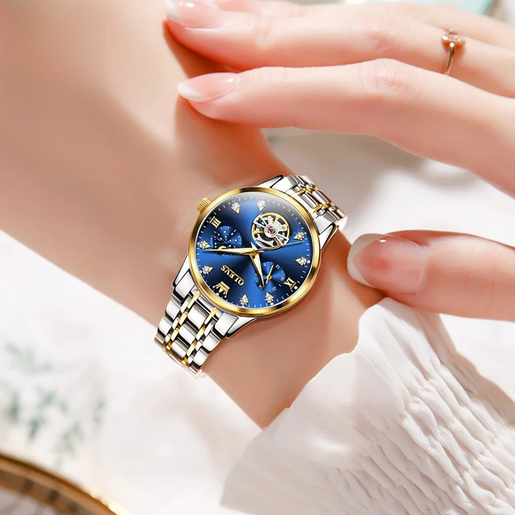 Women's Automatic Stainless Steel Watch Diamond Markers BandsCo Straps
