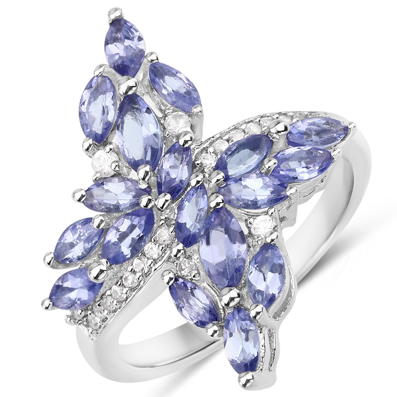 1.73 Carat Genuine Tanzanite and White Zircon .925 Sterling Silver Ring Bids.com