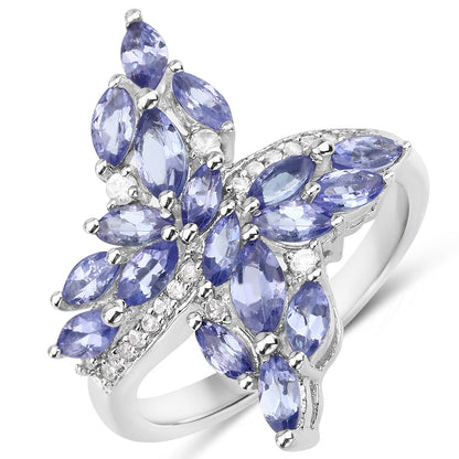 1.73 Carat Genuine Tanzanite and White Zircon .925 Sterling Silver Ring Bids.com