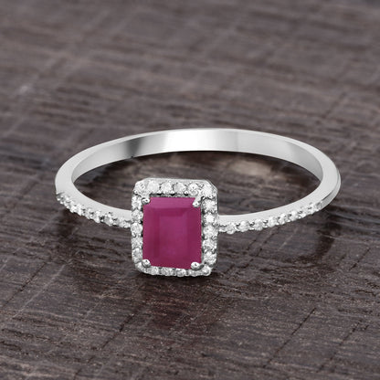 0.58 Carat Genuine Ruby and White Diamond 14K White Gold Ring Bids.com
