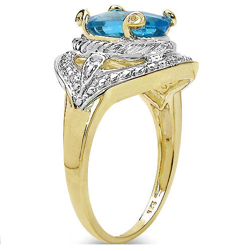 14K Yellow Gold Plated 3.25 Carat Genuine Swiss Blue Topaz .925 Sterling Silver Ring Bids.com