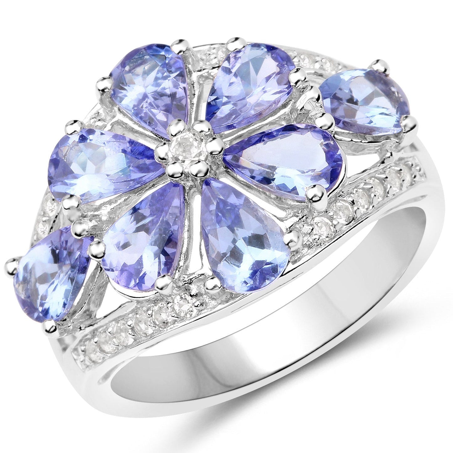 3.24 Carat Genuine Tanzanite and White Topaz .925 Sterling Silver Ring Bids.com