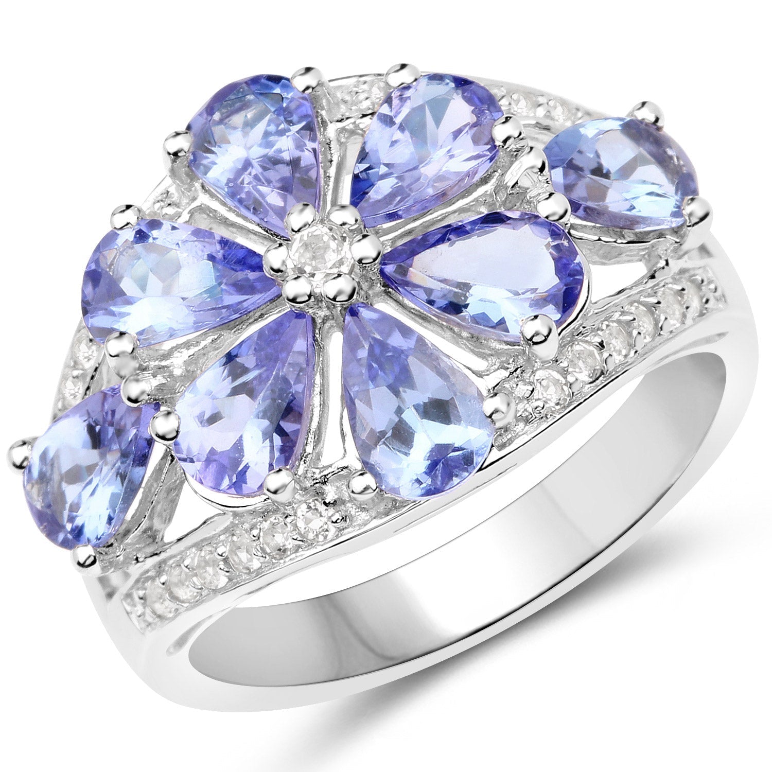 3.24 Carat Genuine Tanzanite and White Topaz .925 Sterling Silver Ring Bids.com
