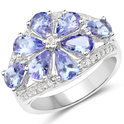 3.24 Carat Genuine Tanzanite and White Topaz .925 Sterling Silver Ring Bids.com