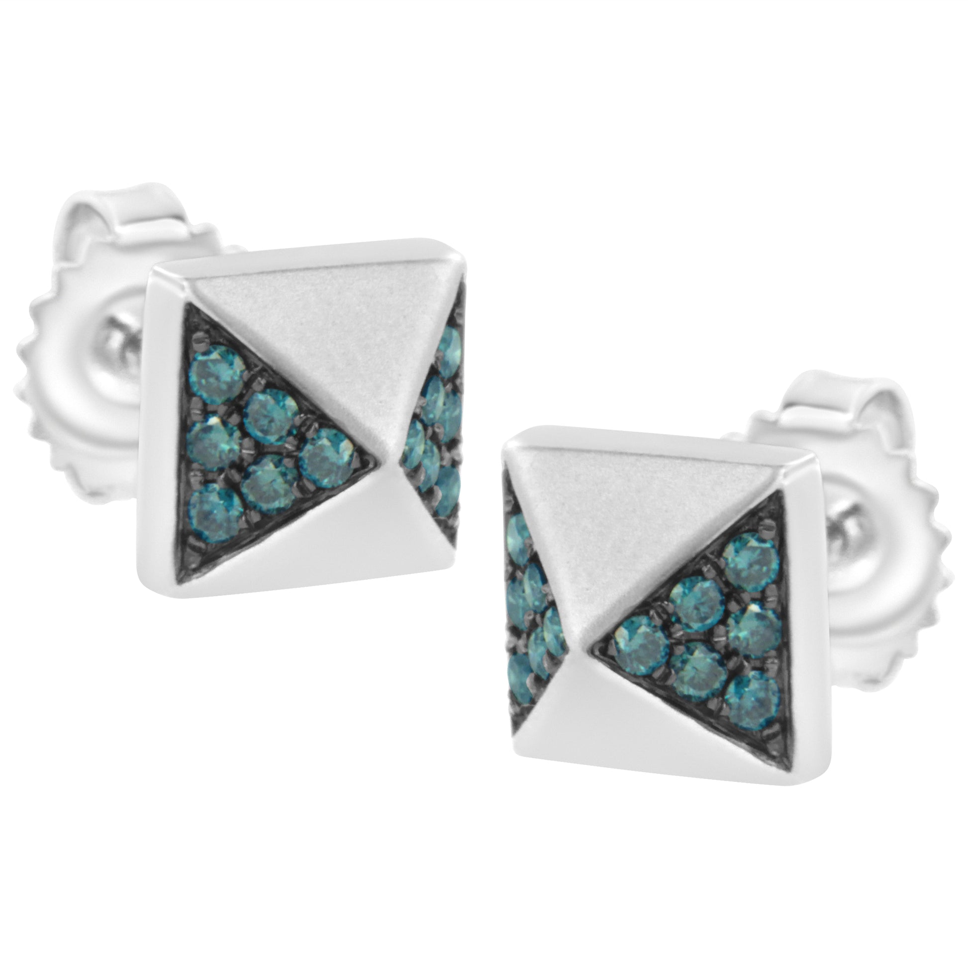 14K White Gold 1/4 Cttw Treated Blue Diamond Pyramid Stud Earring (Blue Color, SI1-SI2 Clarity) Bids.com