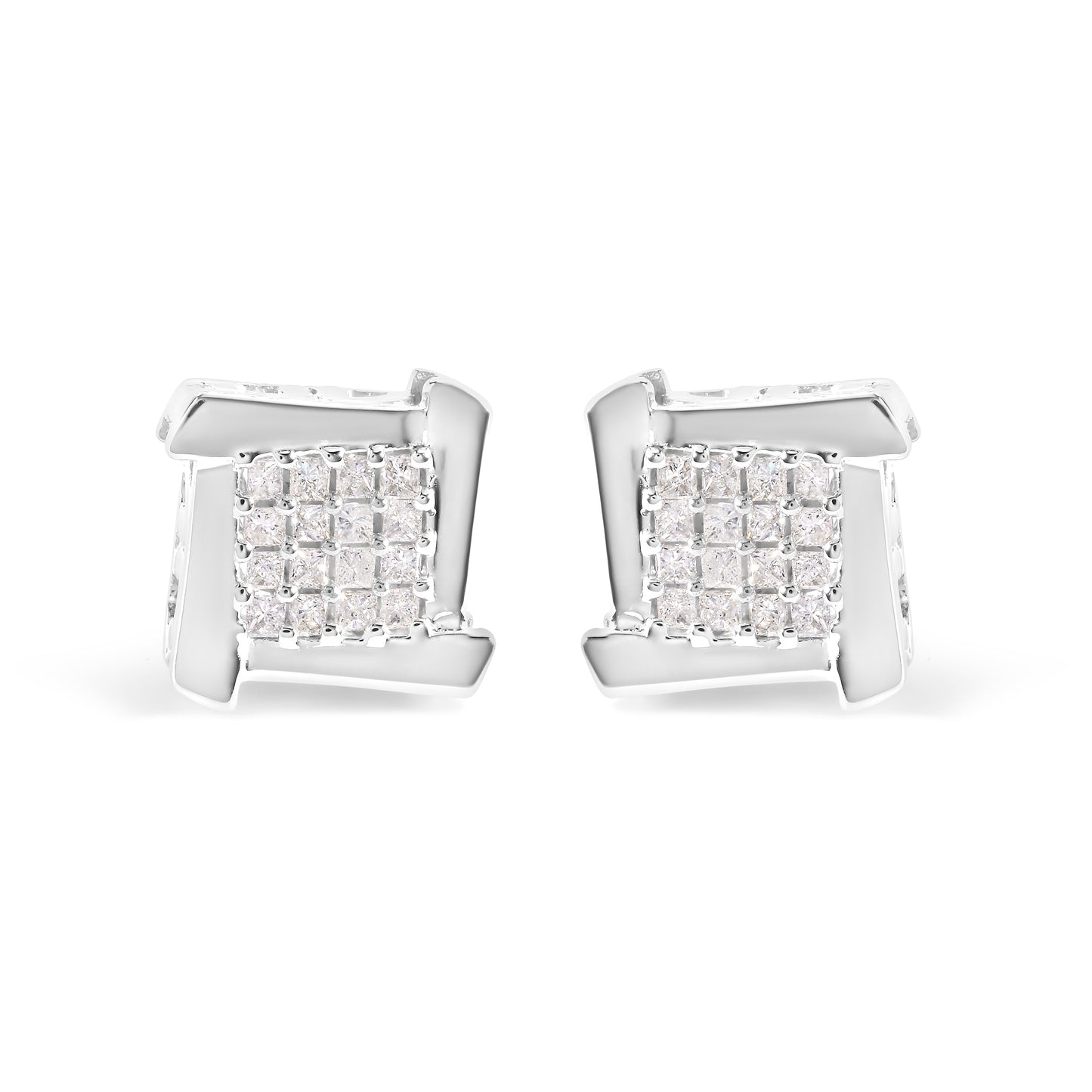 10K White Gold 1/2 Cttw Composite  Princess Diamond Square and Swirl Stud Earrings (I-J Color, I1-I2 Clarity) Bids.com