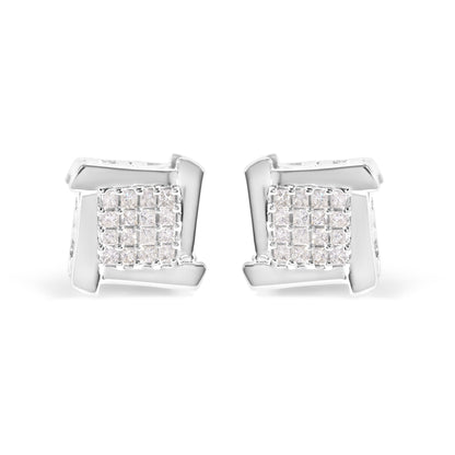 10K White Gold 1/2 Cttw Composite  Princess Diamond Square and Swirl Stud Earrings (I-J Color, I1-I2 Clarity) Bids.com