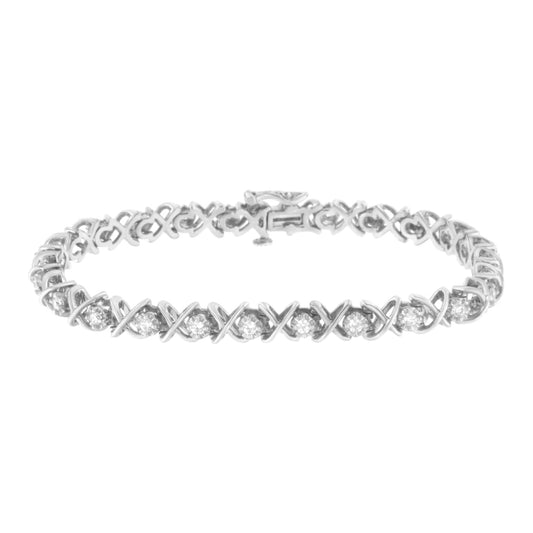 .925 Sterling Silver 1 cttw Brilliant Round-Cut Diamond "X" Link Bracelet (I-J Clarity, I2-I3 Color) - Size 7" Bids.com
