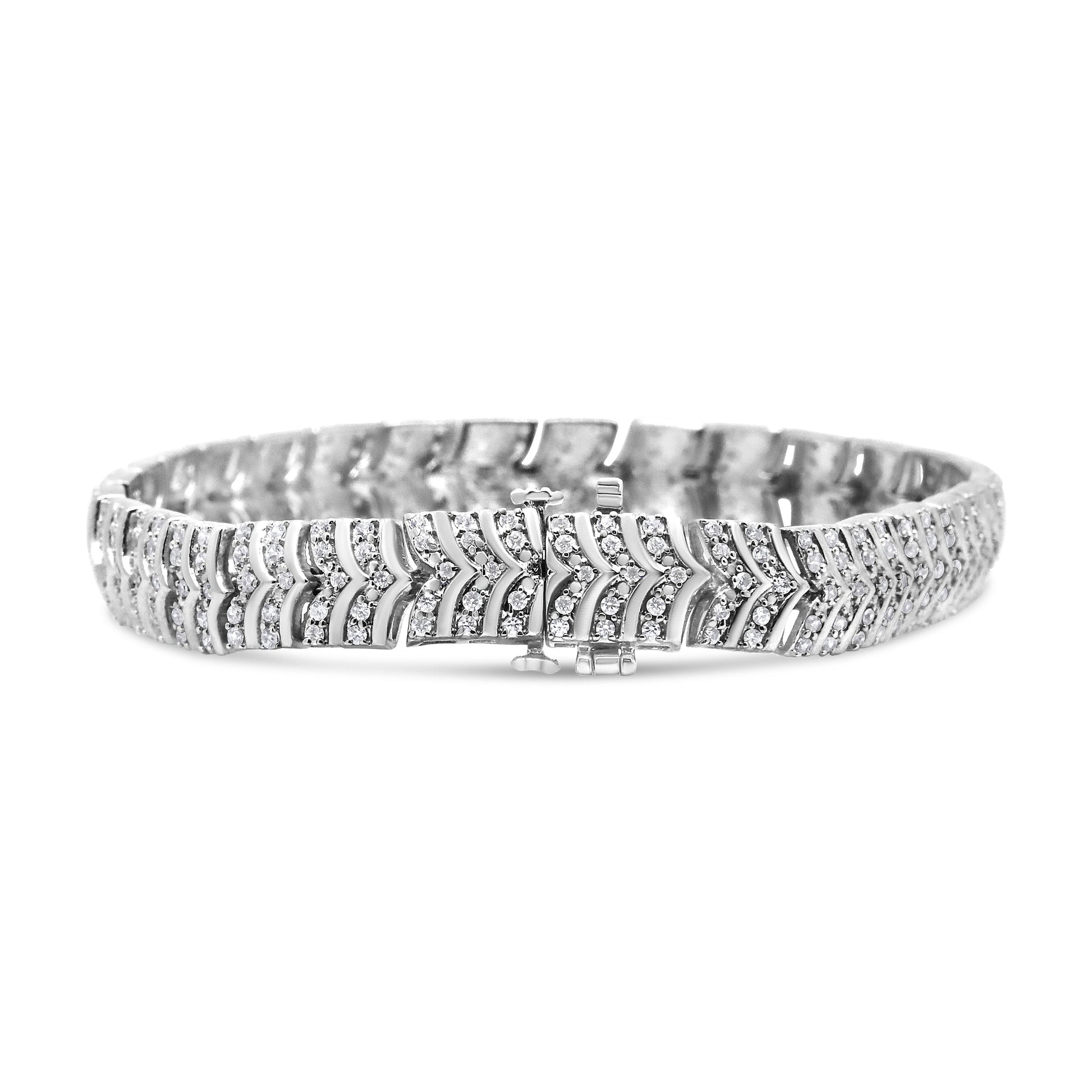 .925 Sterling Silver 3.00 Cttw Diamond Chevron Link Bracelet (I2-I3 Clarity, I-J Color) - Size 7.25" Bids.com