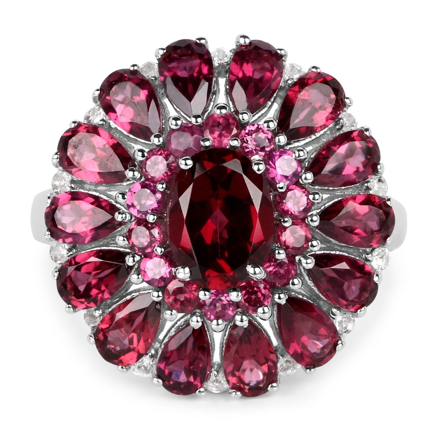 6.19 Carat Genuine Rhodolite and White Topaz .925 Sterling Silver Ring Bids.com