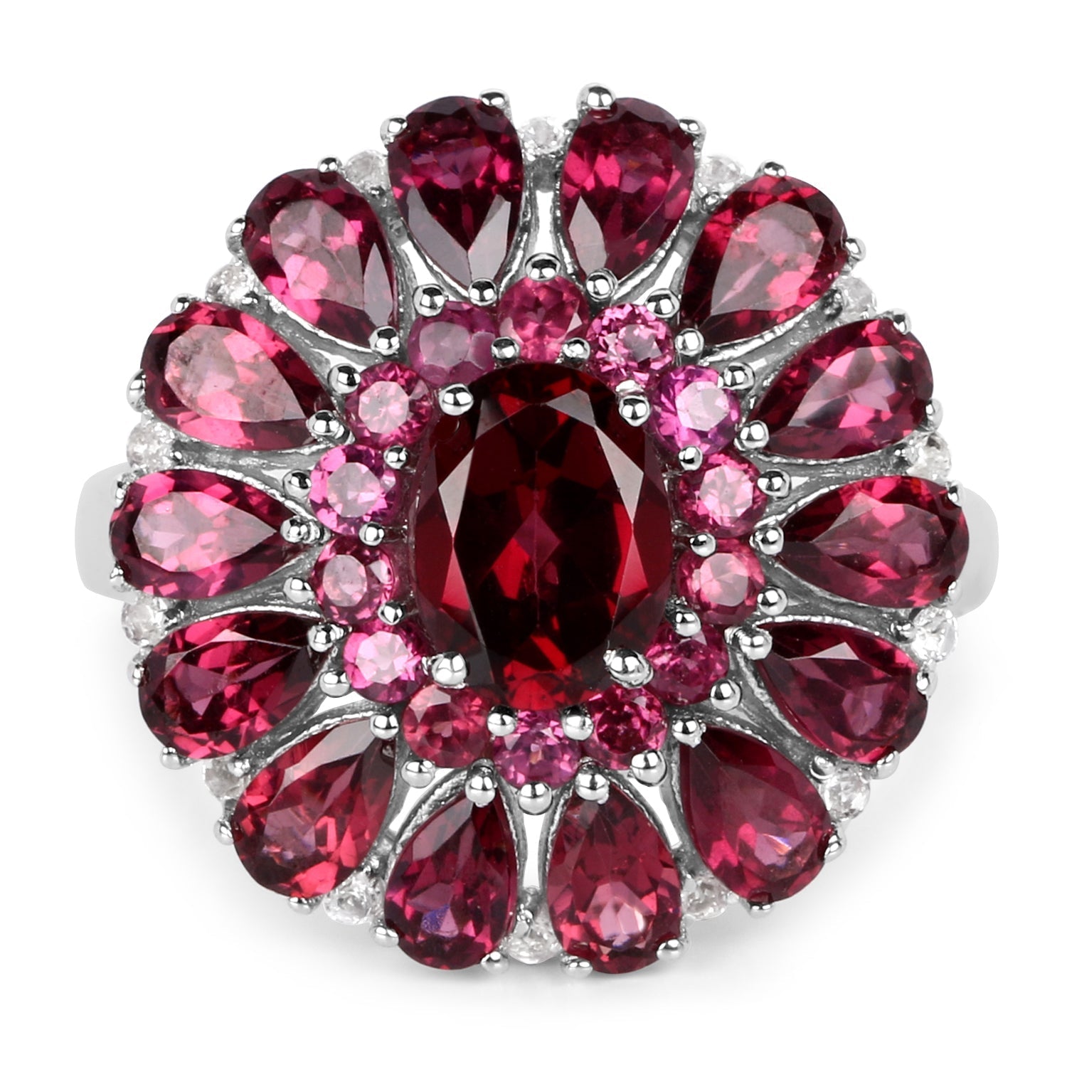 6.19 Carat Genuine Rhodolite and White Topaz .925 Sterling Silver Ring Bids.com