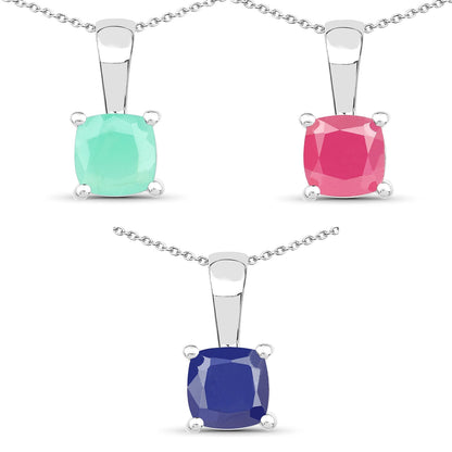 1.80 Carat Genuine Emerald, Glass Filled Ruby & Glass Filled Sapphire .925 Sterling Silver Pendant Bids.com