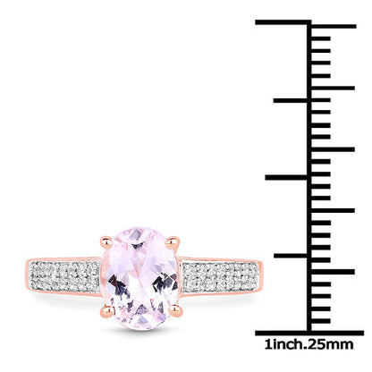 14K Rose Gold Plated 2.91 Carat Genuine Kunzite and White Zircon .925 Sterling Silver Ring Bids.com