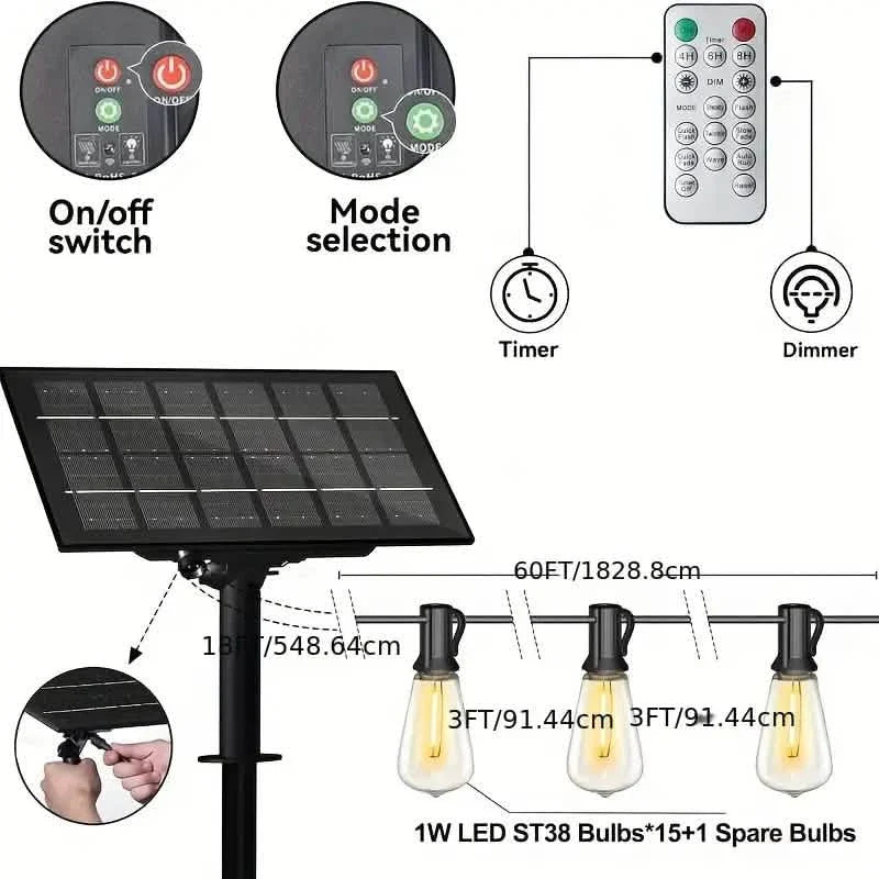 60FT Solar String Lights With USB Port & Remote Control DailySale