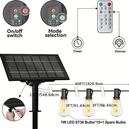 60FT Solar String Lights With USB Port & Remote Control DailySale