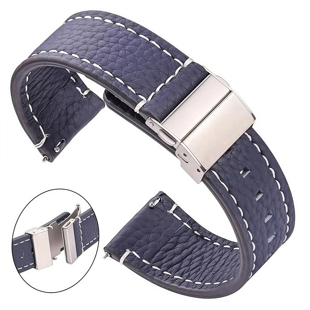 Amazfit Balance, GTR, GTS & Bip Pebbled Leather Band, Folding Clasp BandsCo Straps