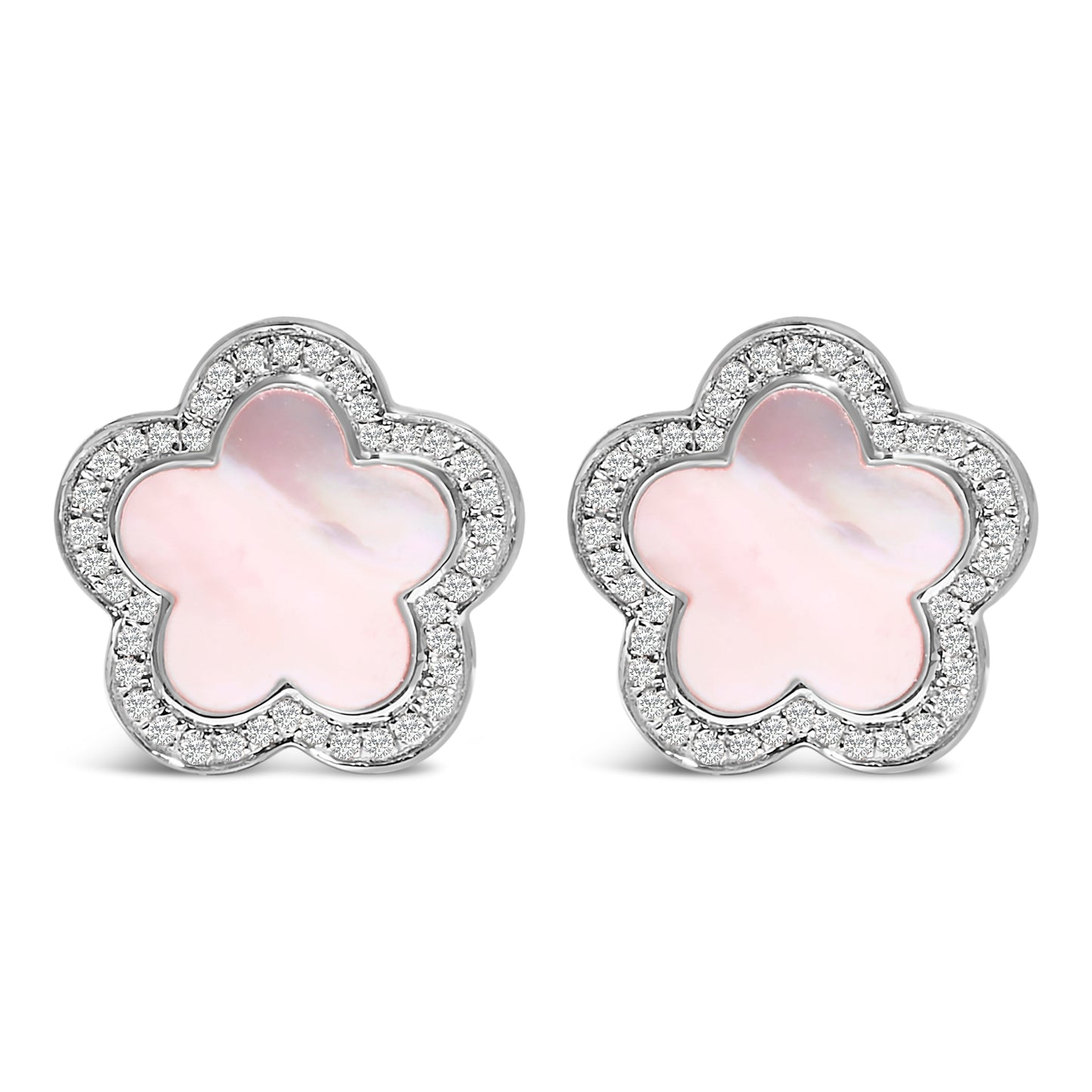14K White Gold Mother of Pearl and 1/5 Cttw Diamond Halo Star Stud Earrings Bids.com