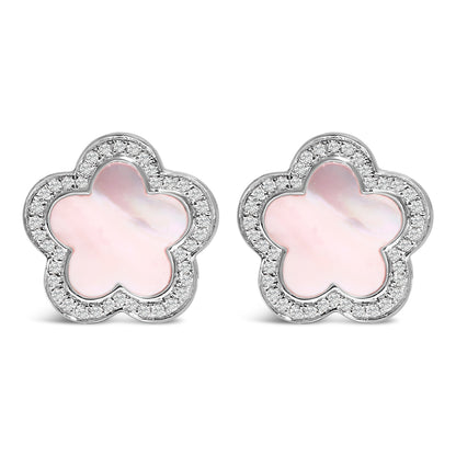 14K White Gold Mother of Pearl and 1/5 Cttw Diamond Halo Star Stud Earrings Bids.com