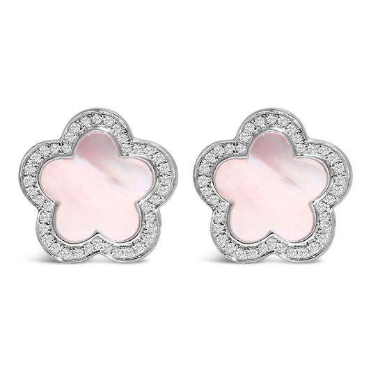 14K White Gold Mother of Pearl and 1/5 Cttw Diamond Halo Star Stud Earrings Bids.com