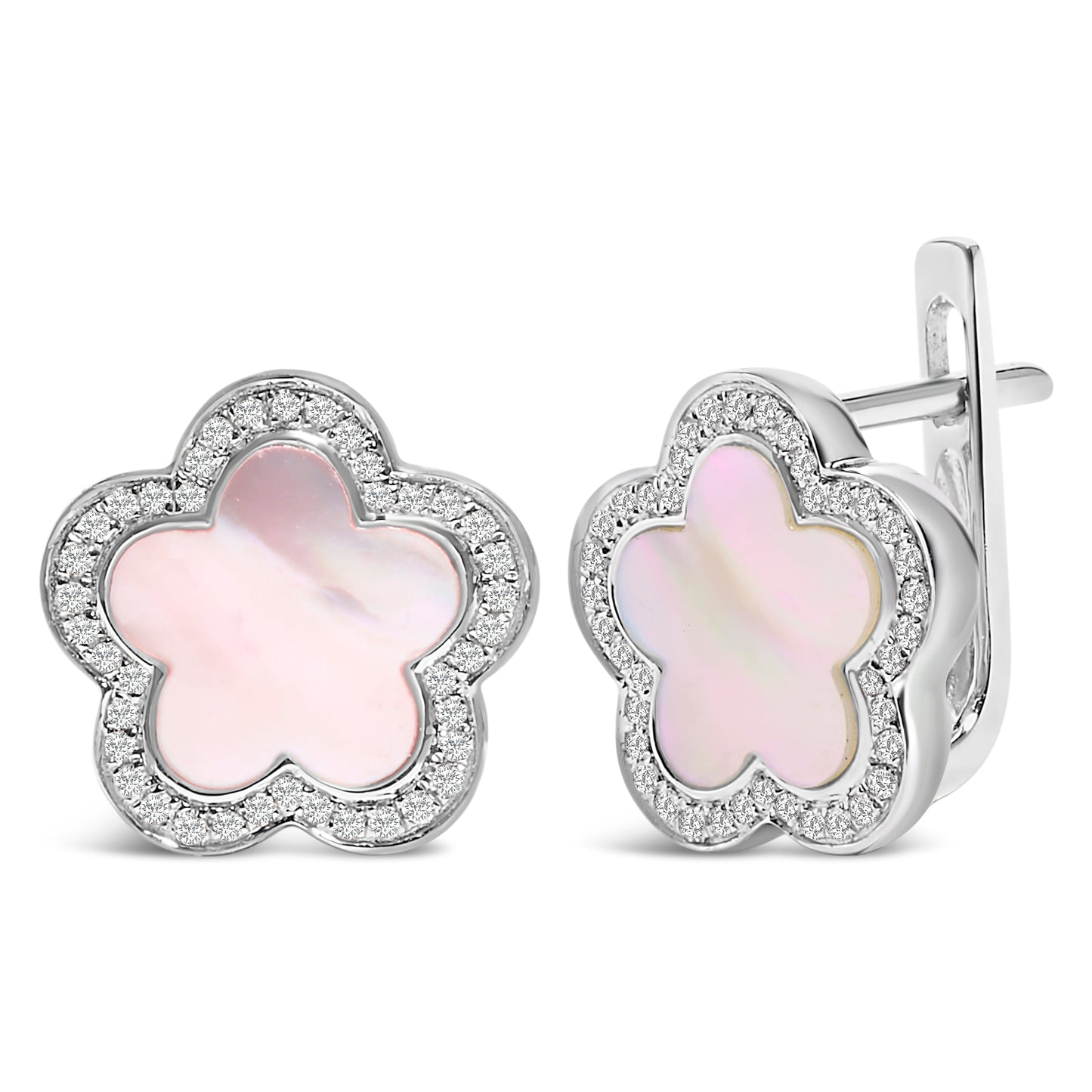 14K White Gold Mother of Pearl and 1/5 Cttw Diamond Halo Star Stud Earrings Bids.com