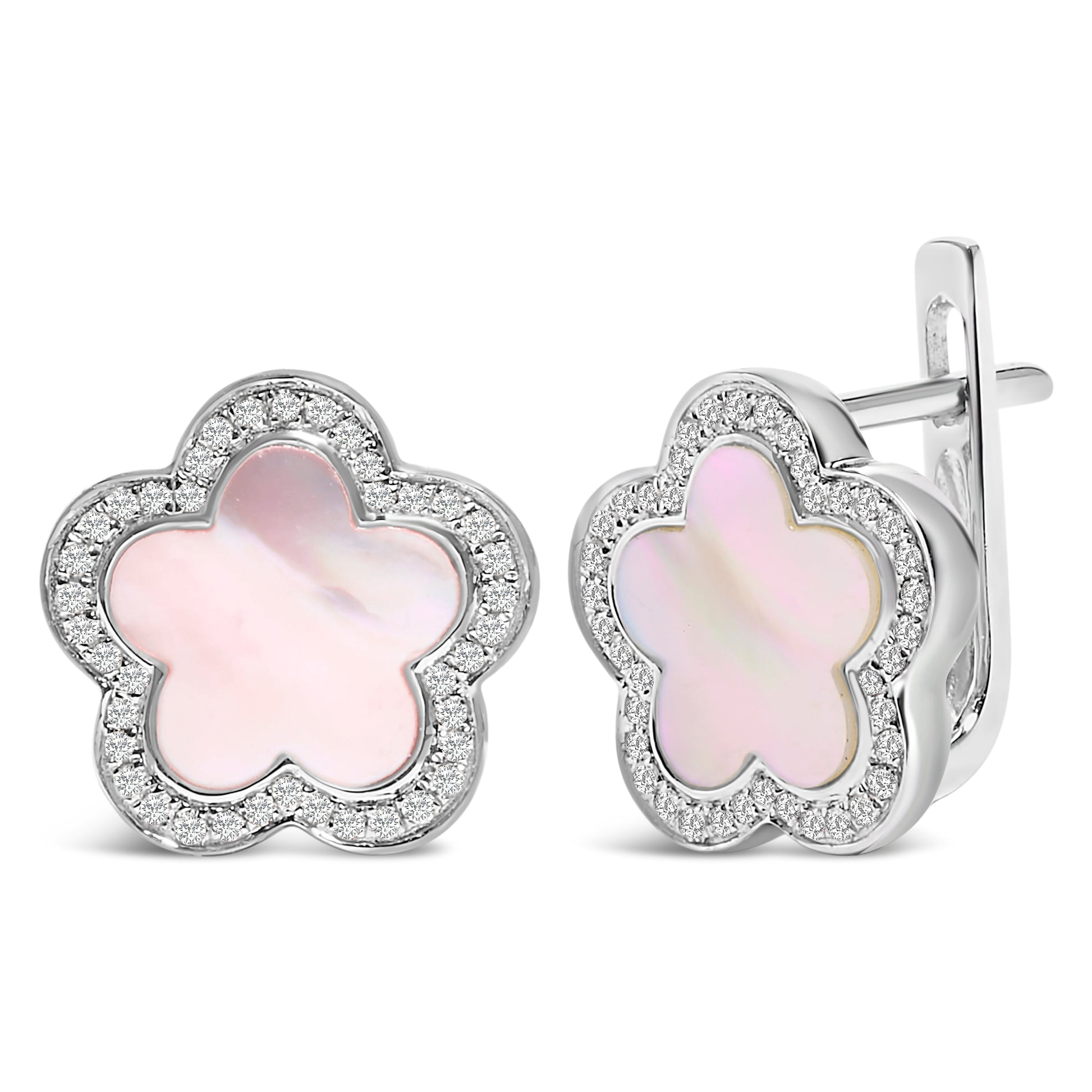 14K White Gold Mother of Pearl and 1/5 Cttw Diamond Halo Star Stud Earrings Bids.com