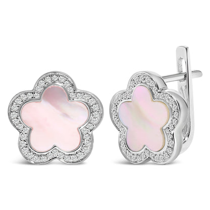 14K White Gold Mother of Pearl and 1/5 Cttw Diamond Halo Star Stud Earrings Bids.com