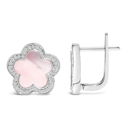 14K White Gold Mother of Pearl and 1/5 Cttw Diamond Halo Star Stud Earrings Bids.com