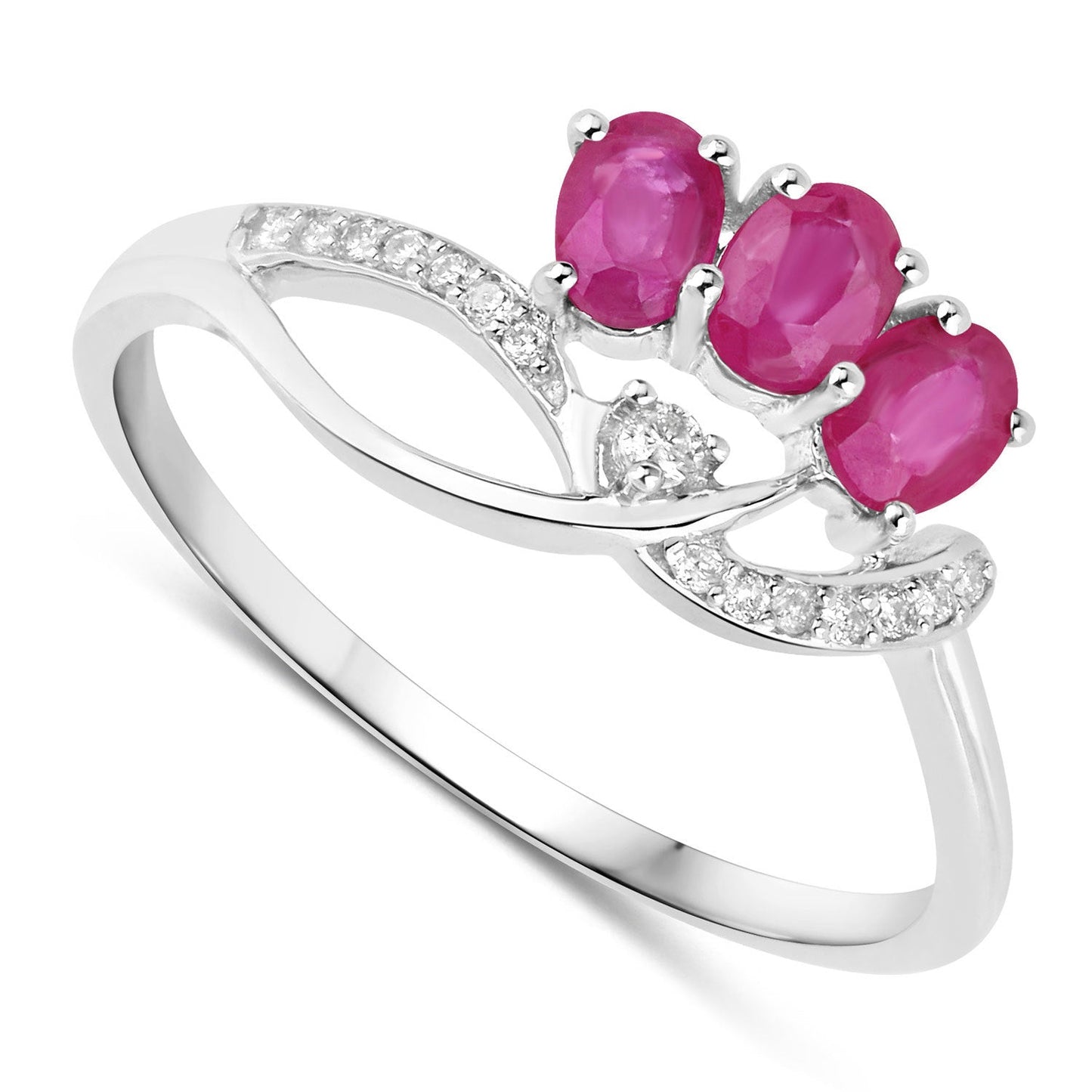 0.71 Carat Genuine Ruby and White Diamond 14K White Gold Ring Bids.com