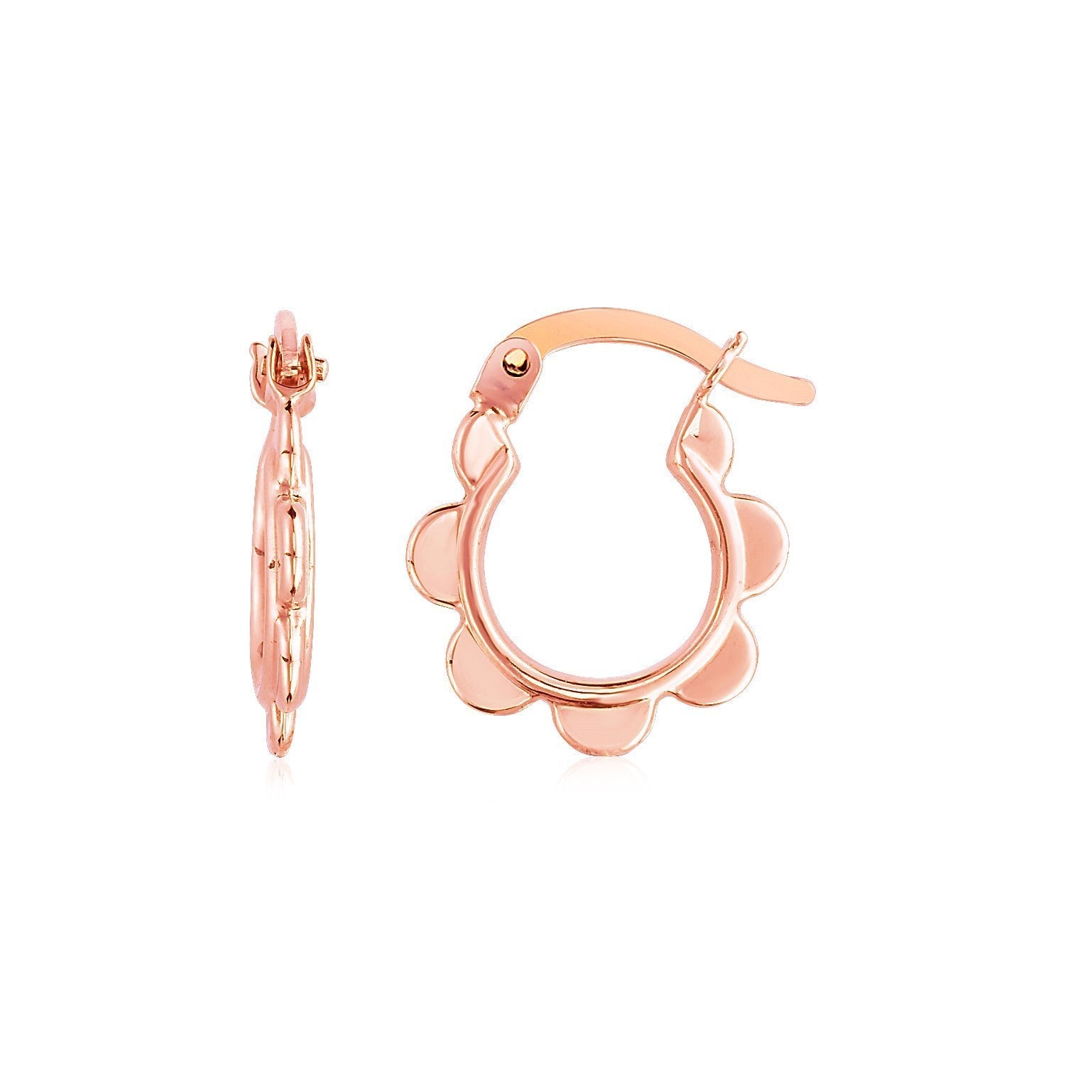 14k Rose Gold Scalloped Hoop Earrings Bids.com