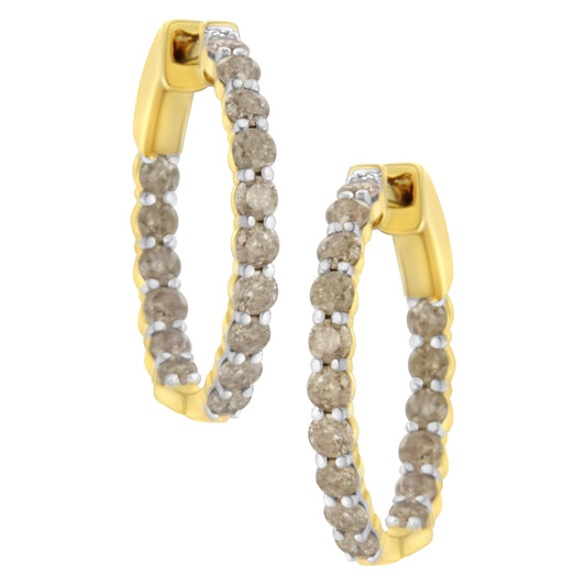 10K Yellow Gold Plated Sterling Silver Diamond Hoop Earrings (2 cttw, K-L Color, I2-I3 Clarity) Bids.com