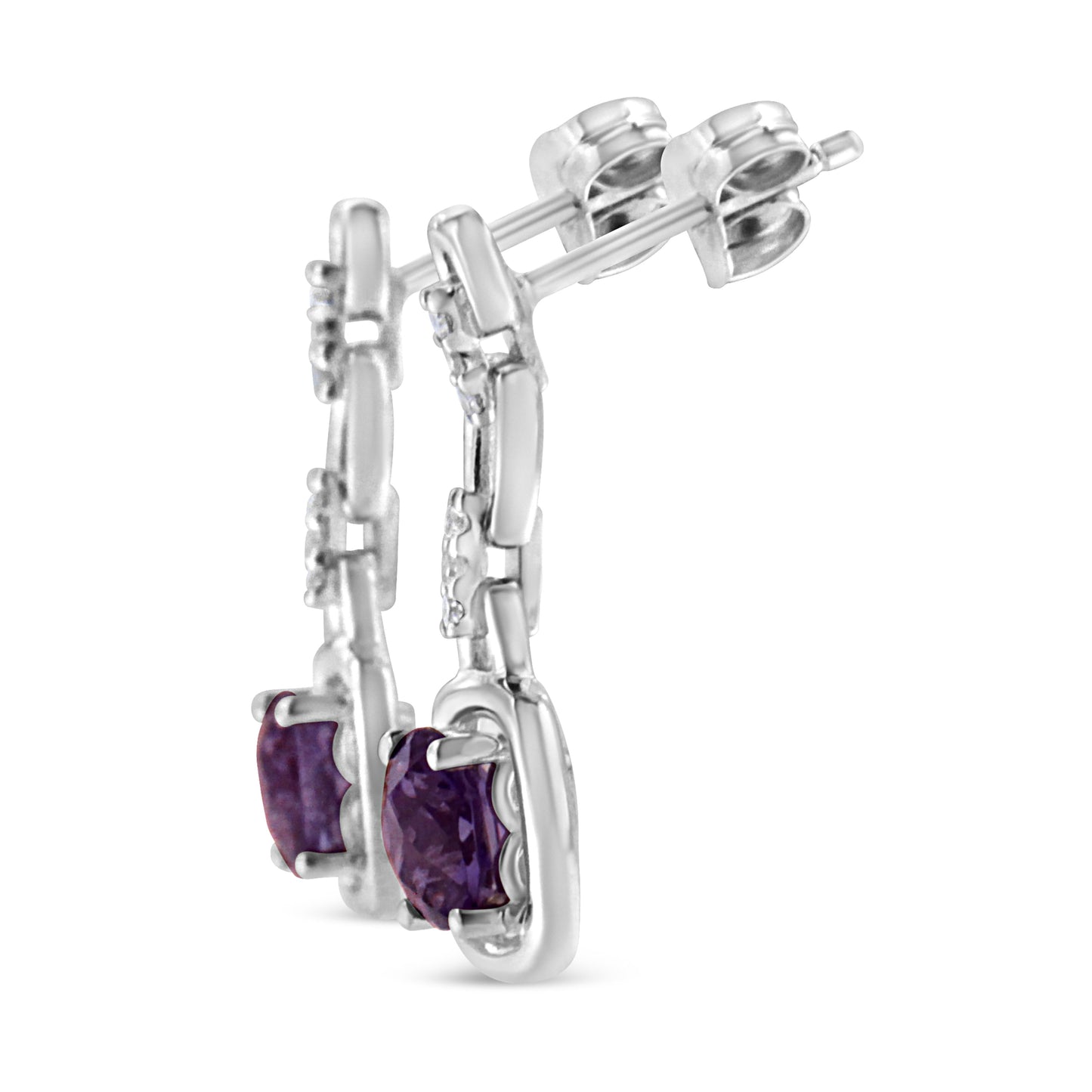.925 Sterling Silver 6x6MM Cushion Shaped Natural Purple Amethyst and Diamond Accent Drop and Dangle Earrings (I-J Color, I1-I2 Clarity) Bids.com
