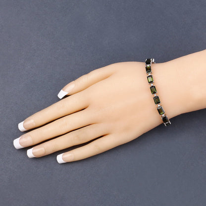 19.04 Carat Genuine Green Tourmaline and White Diamond 14K White Gold Bracelet Bids.com