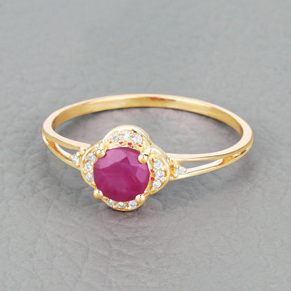 0.59 Carat Genuine Ruby and White Diamond 14K Yellow Gold Ring Bids.com