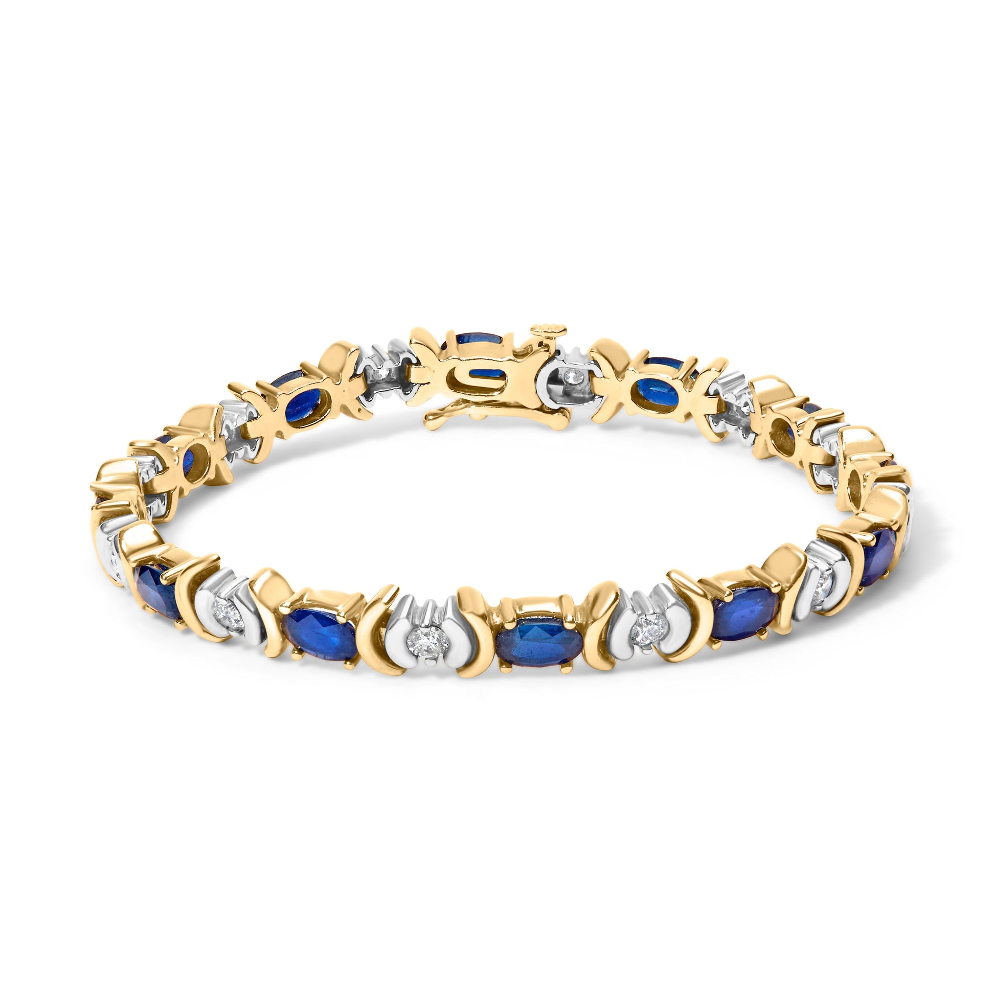 14K Yellow Gold 1.00 Cttw Alternating  Diamond and 6 1/2 Cttw Oval Blue Sapphire Link Bracelet (H-I Color, SI1-SI2 Clarity) - 7" Inches Bids.com
